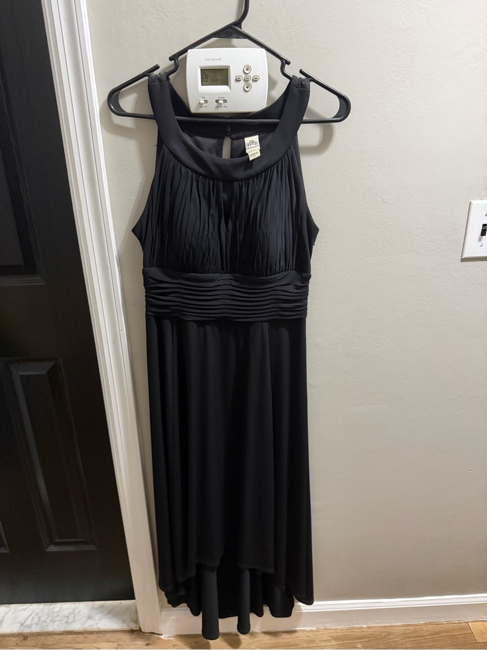 Signature by Sangria Black Pleated Halter High-Low Gown